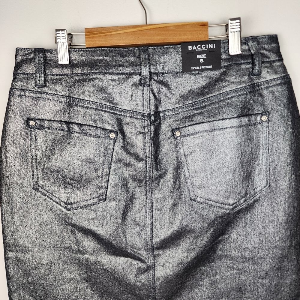 Baccini Metallic Jean Skirt Silver Denim Size 8 Fitted Pencil skirt - Picture 10 of 11